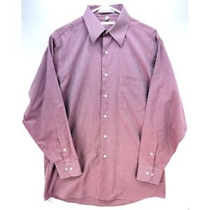Geoffrey Beene Mens Maroon Micro Check Button Up Shirt Sz 15 1 2 Preppy